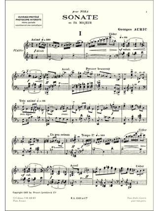 Sonate En Fa Majeur - Georges Auric - Partition - Piano